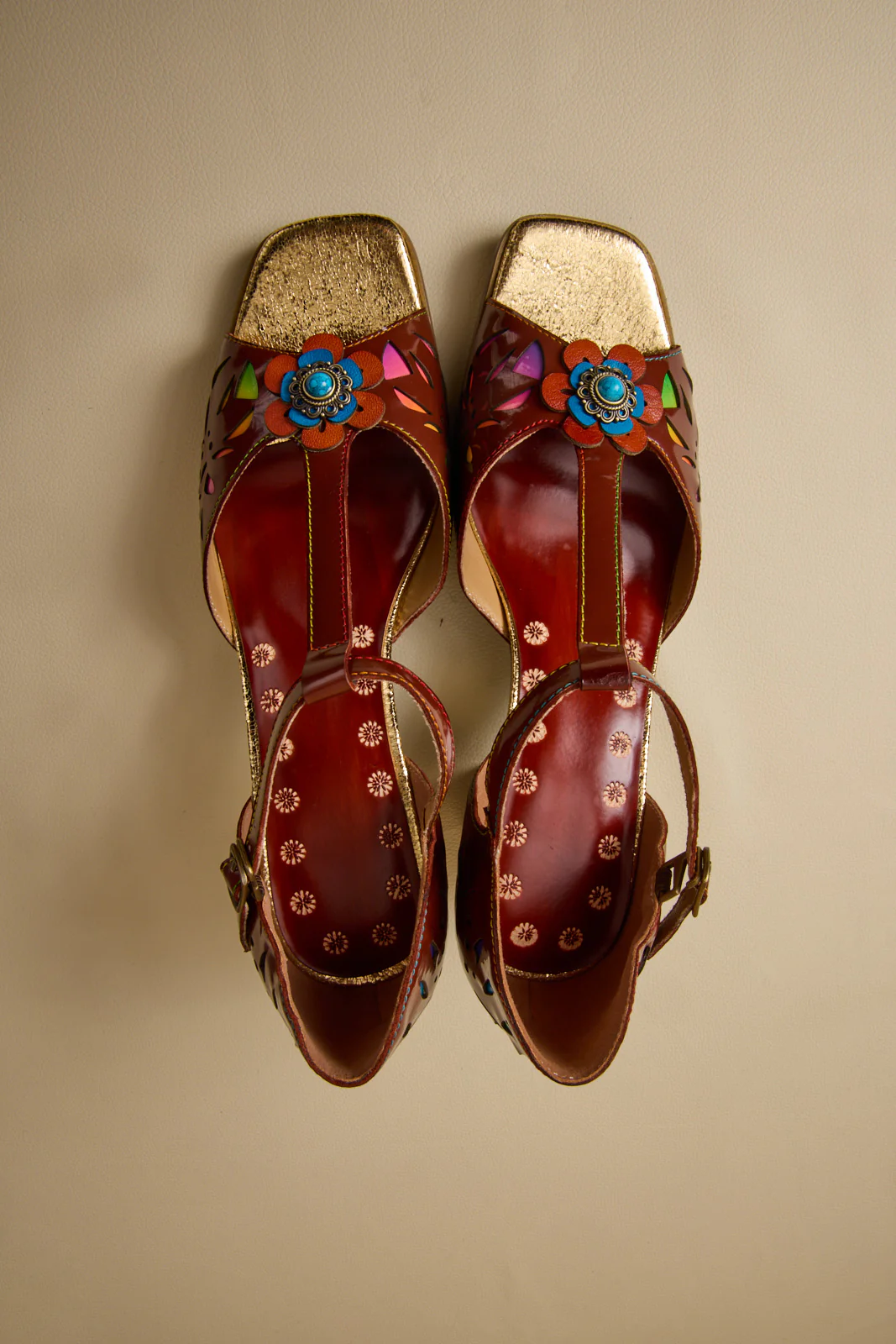 Soffia | Roselynn Floral Perforated T-Strap Pump - Image 12