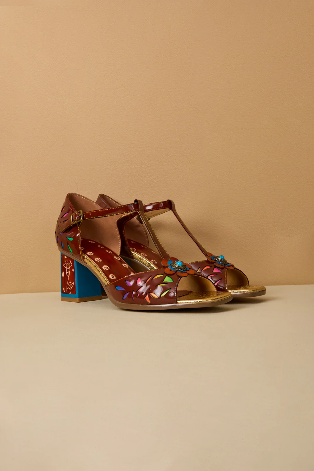Soffia | Roselynn Floral Perforated T-Strap Pump - Image 8