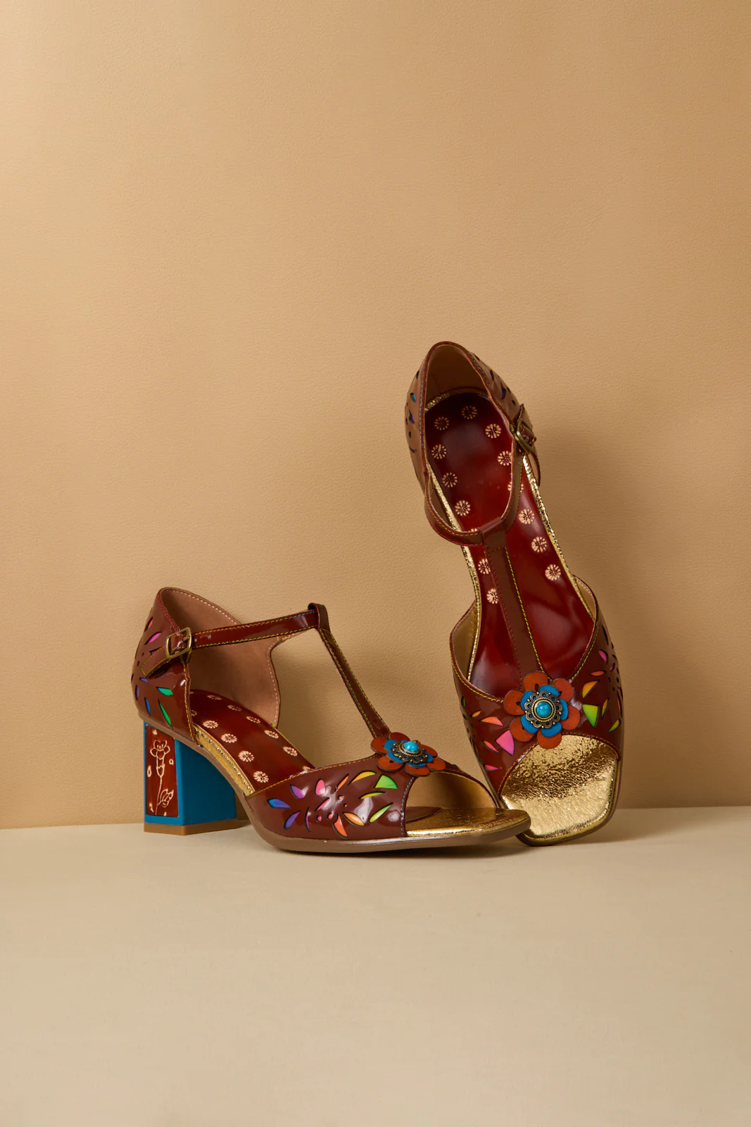 Soffia | Roselynn Floral Perforated T-Strap Pump - Image 9