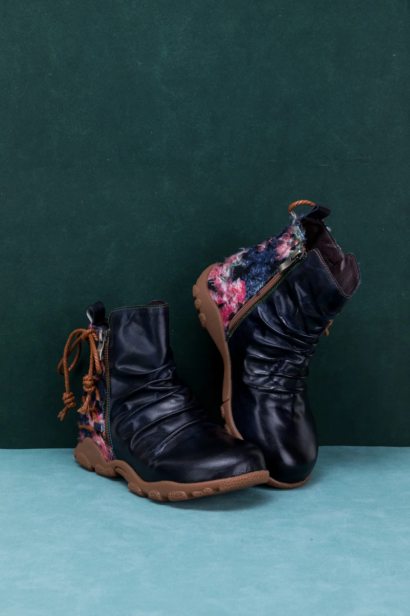 SOFFIA | RUCHED BLACK LEATHER COMBAT BOOT - Image 10