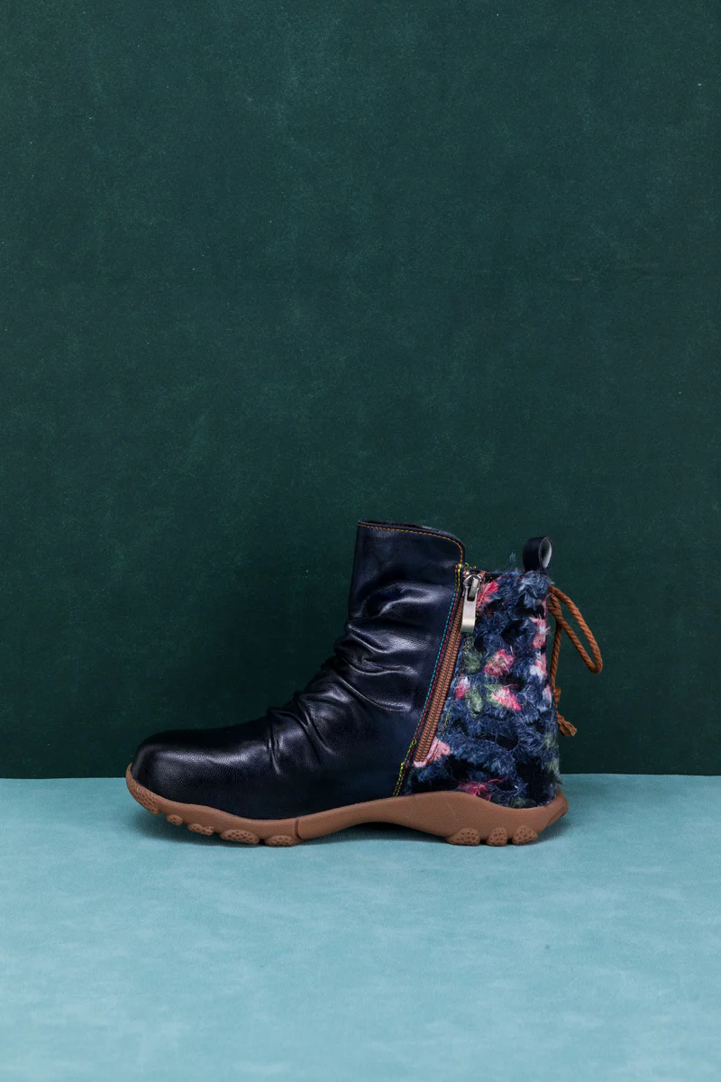 SOFFIA | RUCHED BLACK LEATHER COMBAT BOOT - Image 12