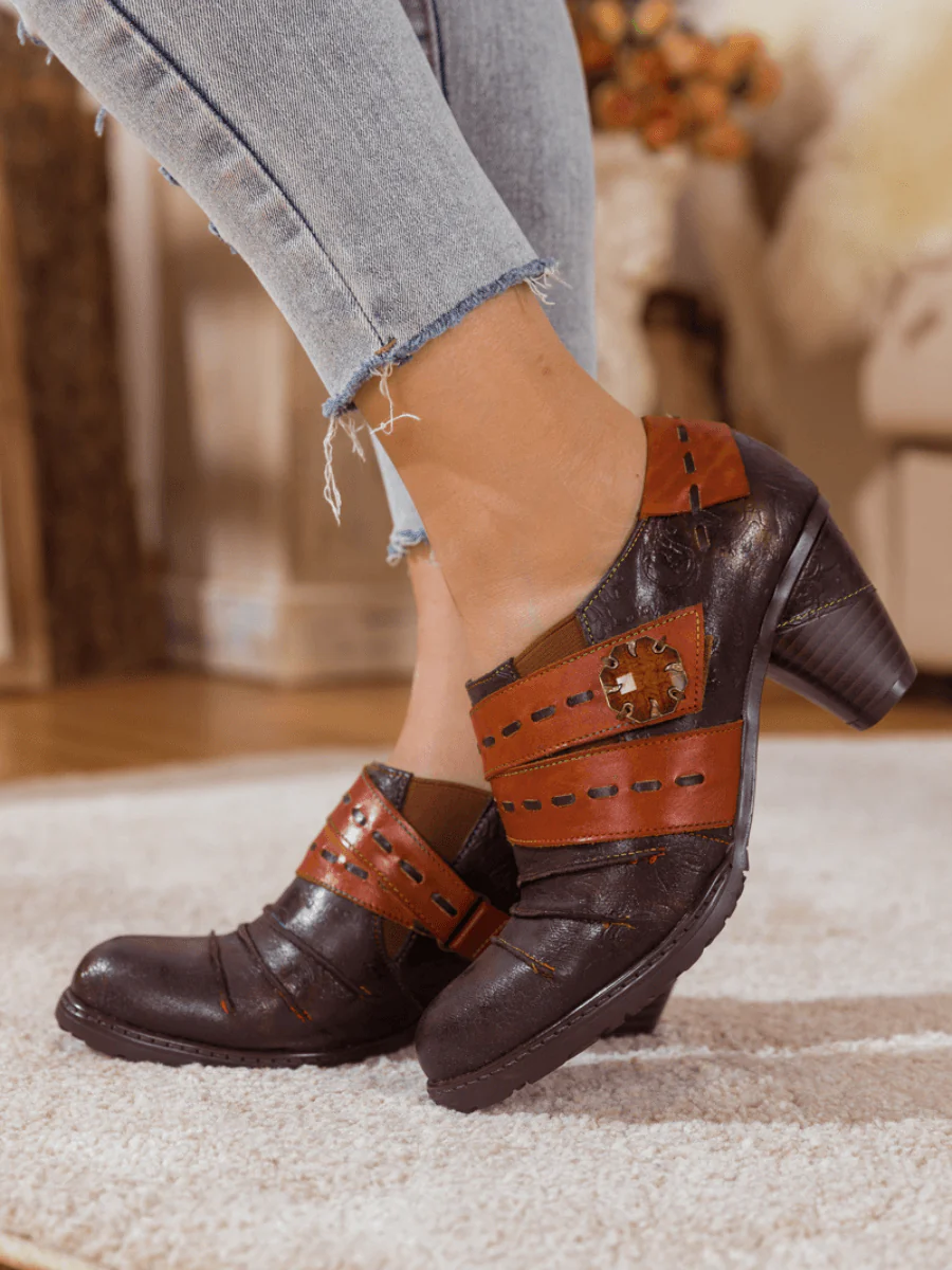 SOFFIA | RUCHED BROWN LEATHER PUMP - Image 4