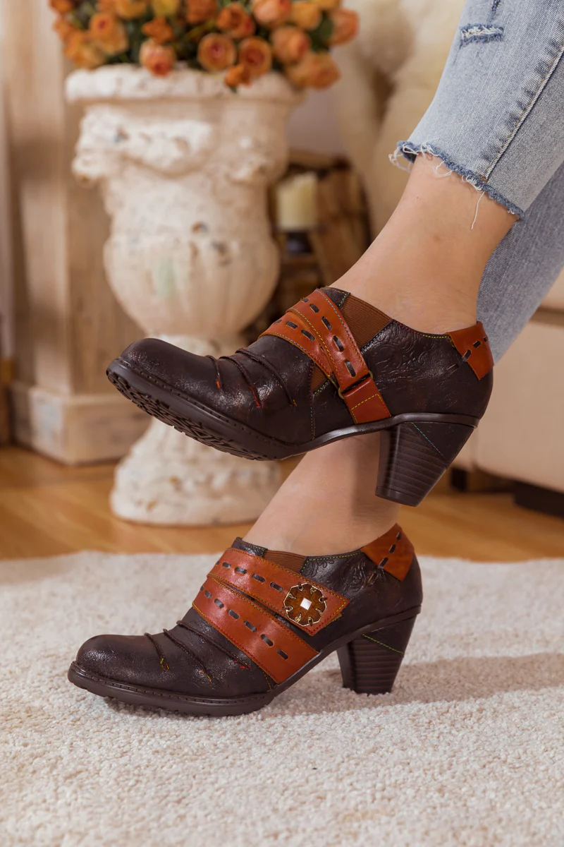 SOFFIA | RUCHED BROWN LEATHER PUMP - Image 7