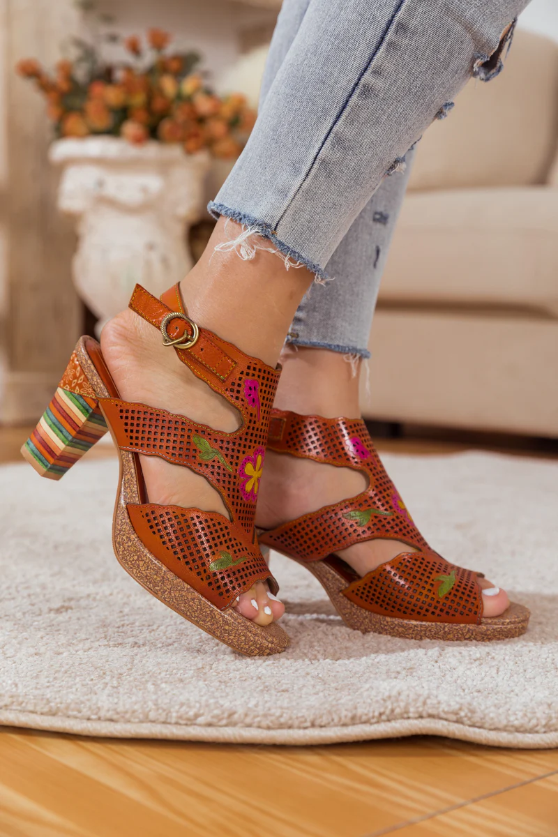SOFFIA | RUST PERFORATED LEATHER SLINGBACK - Image 3