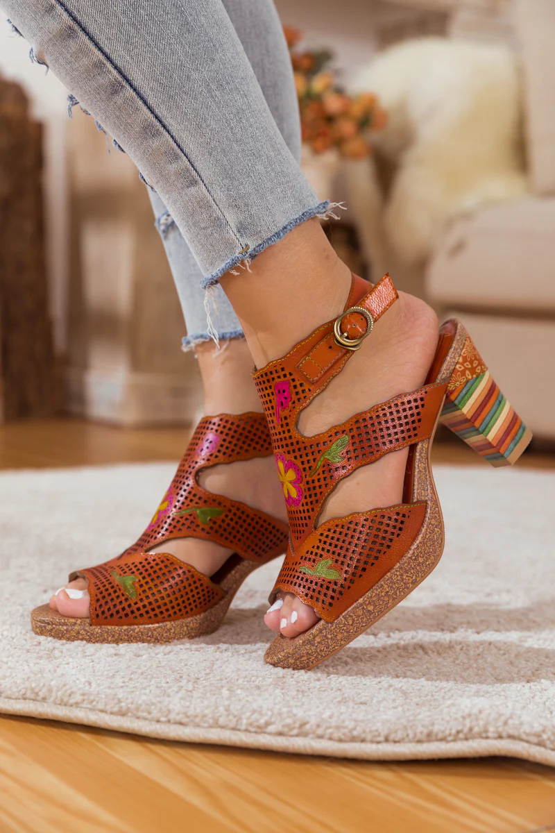 SOFFIA | RUST PERFORATED LEATHER SLINGBACK - Image 4