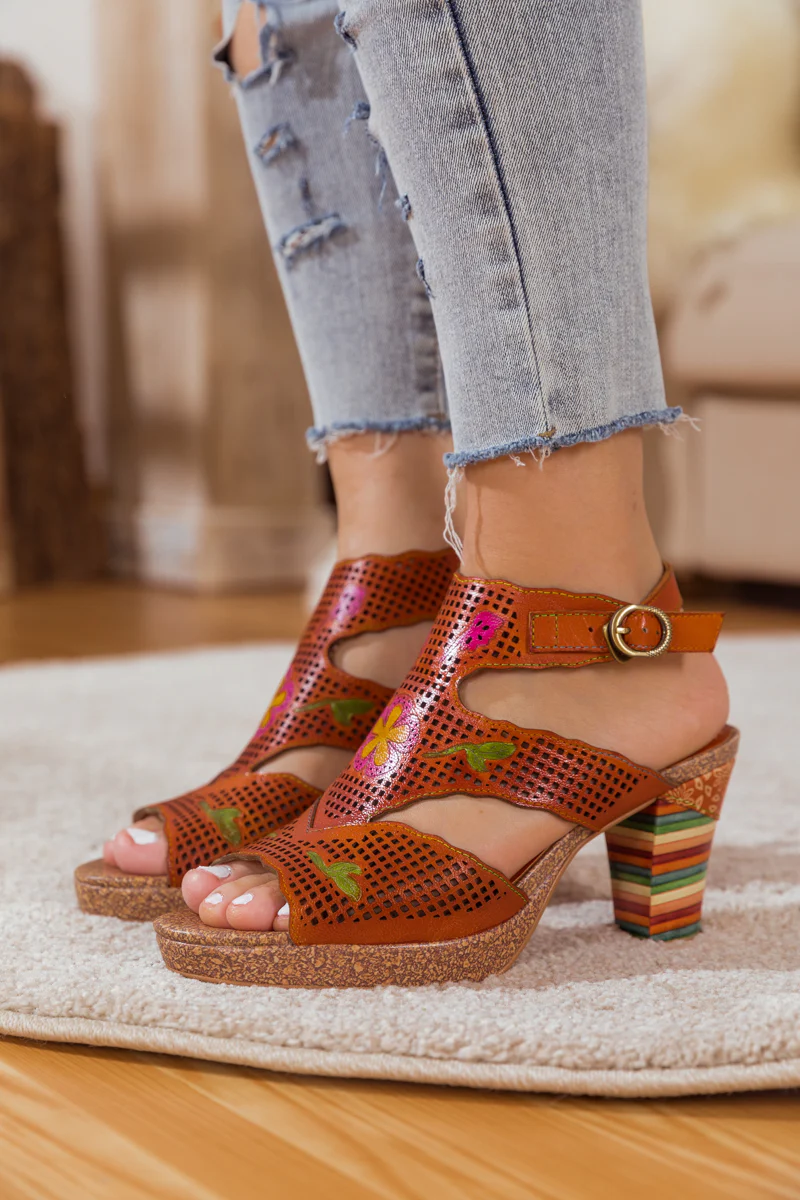 SOFFIA | RUST PERFORATED LEATHER SLINGBACK - Image 5