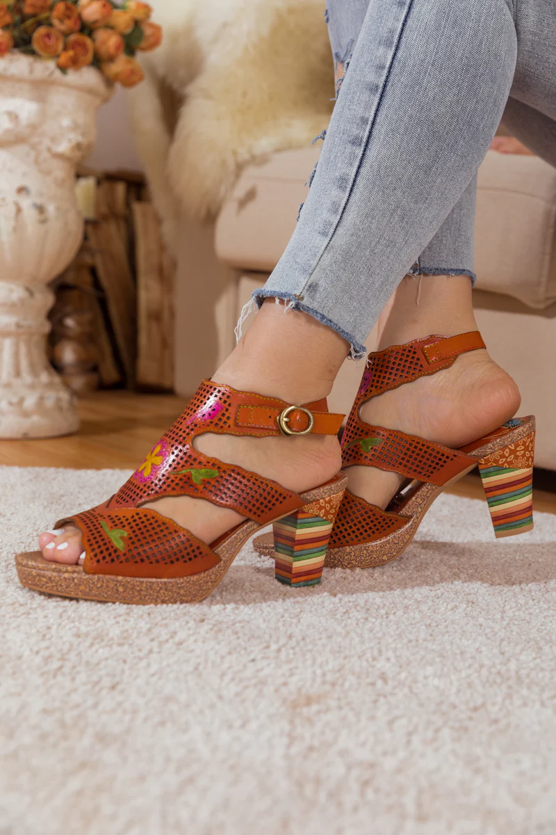 SOFFIA | RUST PERFORATED LEATHER SLINGBACK - Image 6