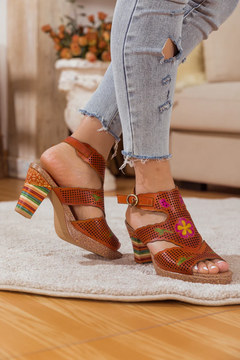 SOFFIA | RUST PERFORATED LEATHER SLINGBACK - Image 7