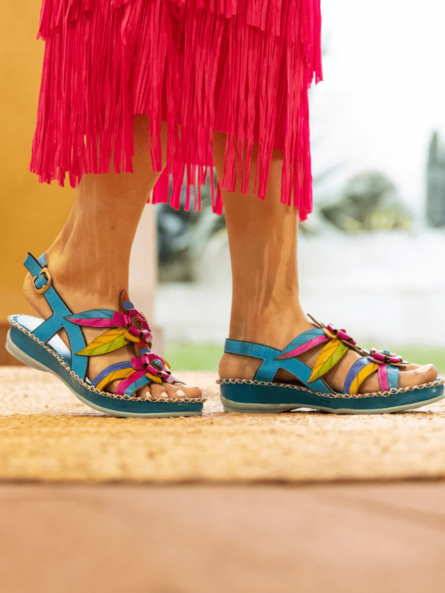 SOFFIA | SKYLAR BLOSSOM APPLIQUE LEATHER SLINGBACK SANDAL - Image 3