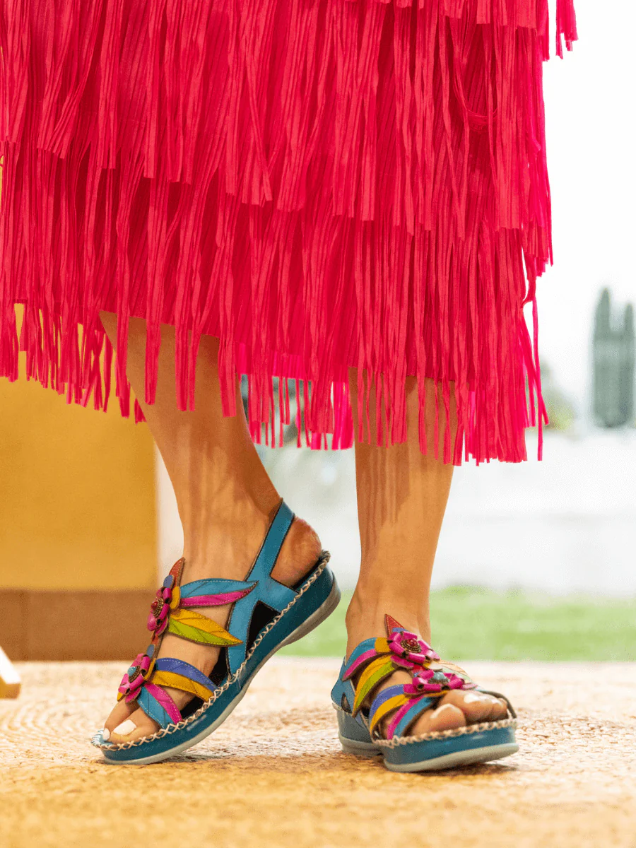 SOFFIA | SKYLAR BLOSSOM APPLIQUE LEATHER SLINGBACK SANDAL - Image 9