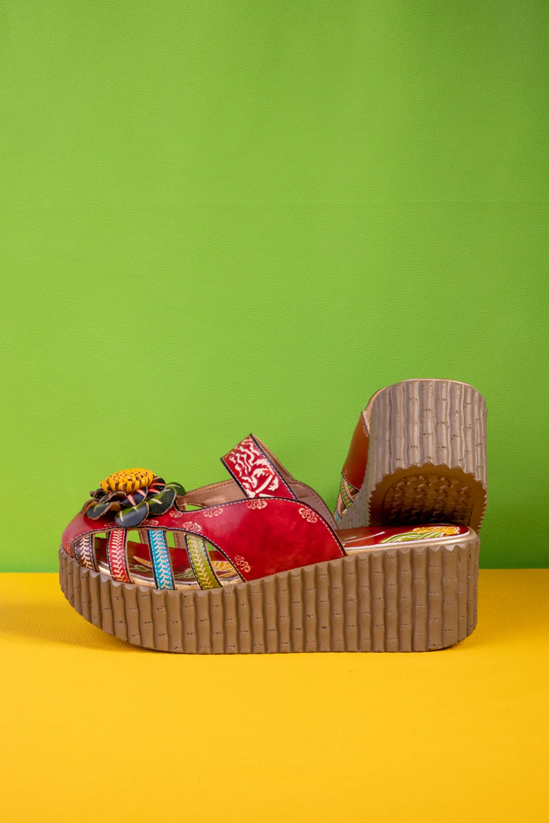 Soffia | Solanah Floral Embossed Leather Platform Clog - Image 4