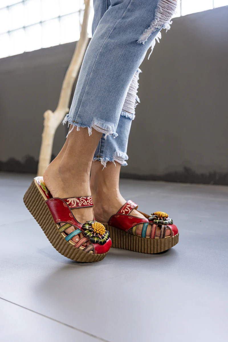 Soffia | Solanah Floral Embossed Leather Platform Clog - Image 6
