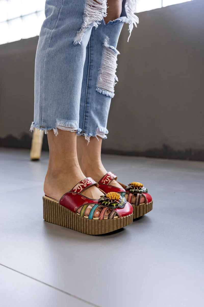 Soffia | Solanah Floral Embossed Leather Platform Clog - Image 7