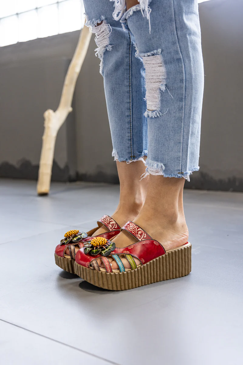 Soffia | Solanah Floral Embossed Leather Platform Clog - Image 8