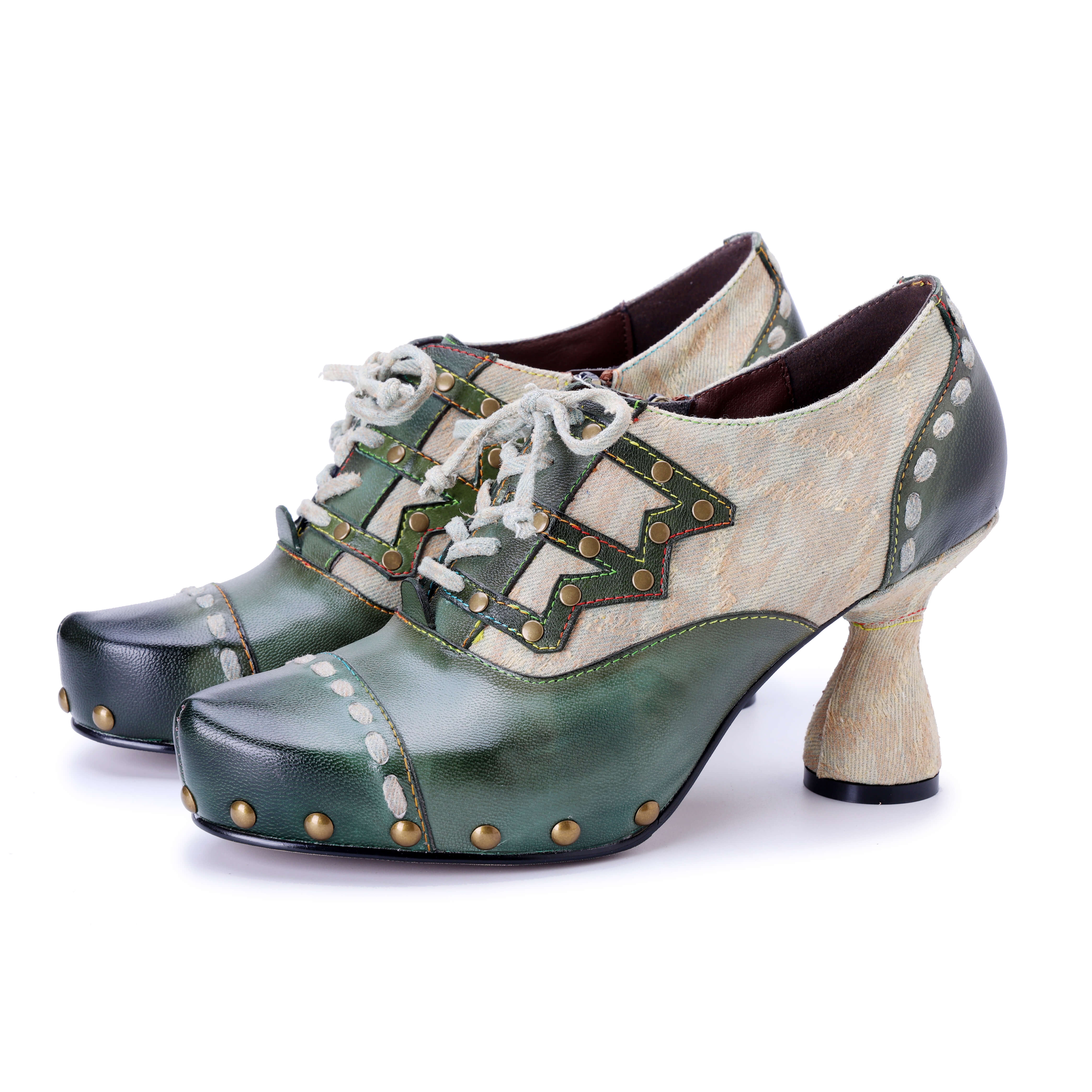 Soffia | Spring Breeze Studded Leather Canvas Brogues - Image 10