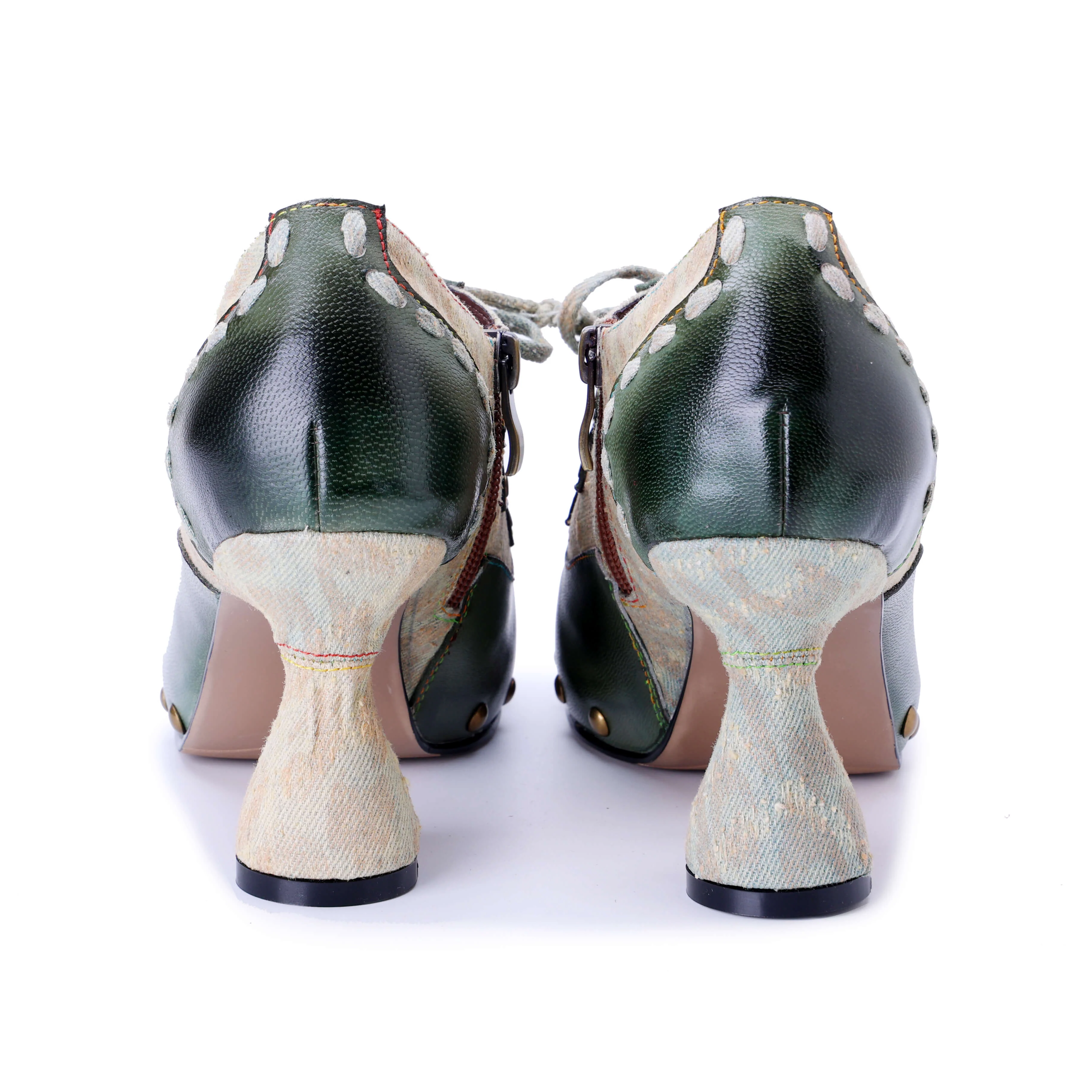 Soffia | Spring Breeze Studded Leather Canvas Brogues - Image 11