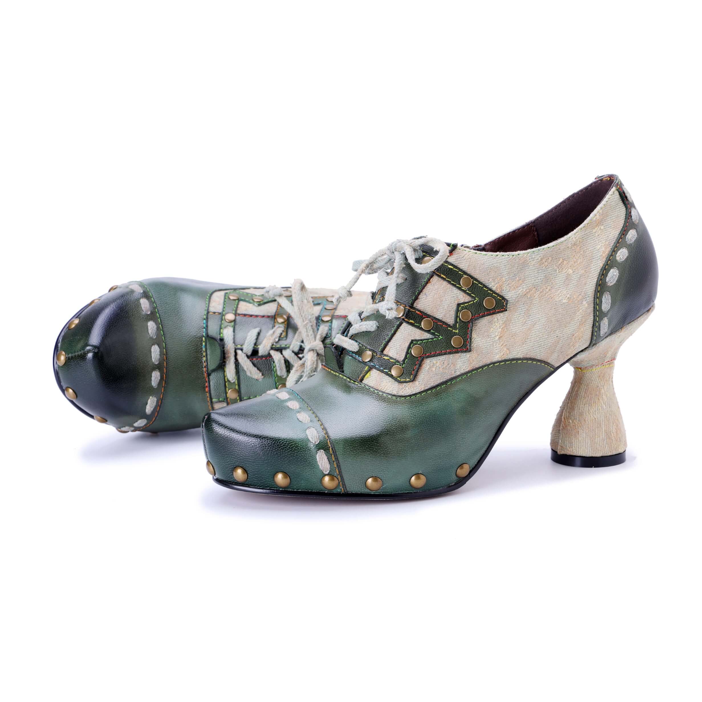 Soffia | Spring Breeze Studded Leather Canvas Brogues - Image 4