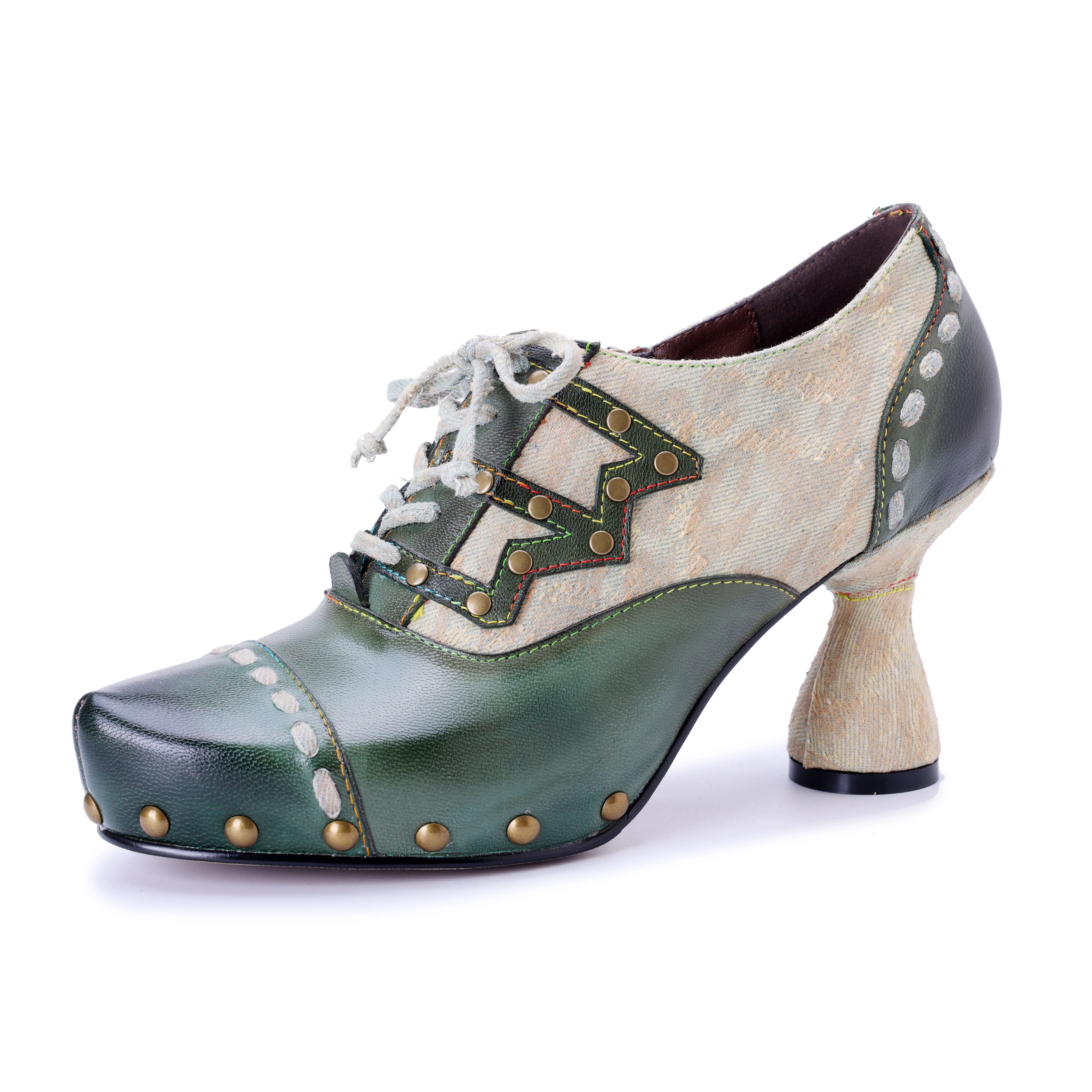 Soffia | Spring Breeze Studded Leather Canvas Brogues - Image 5