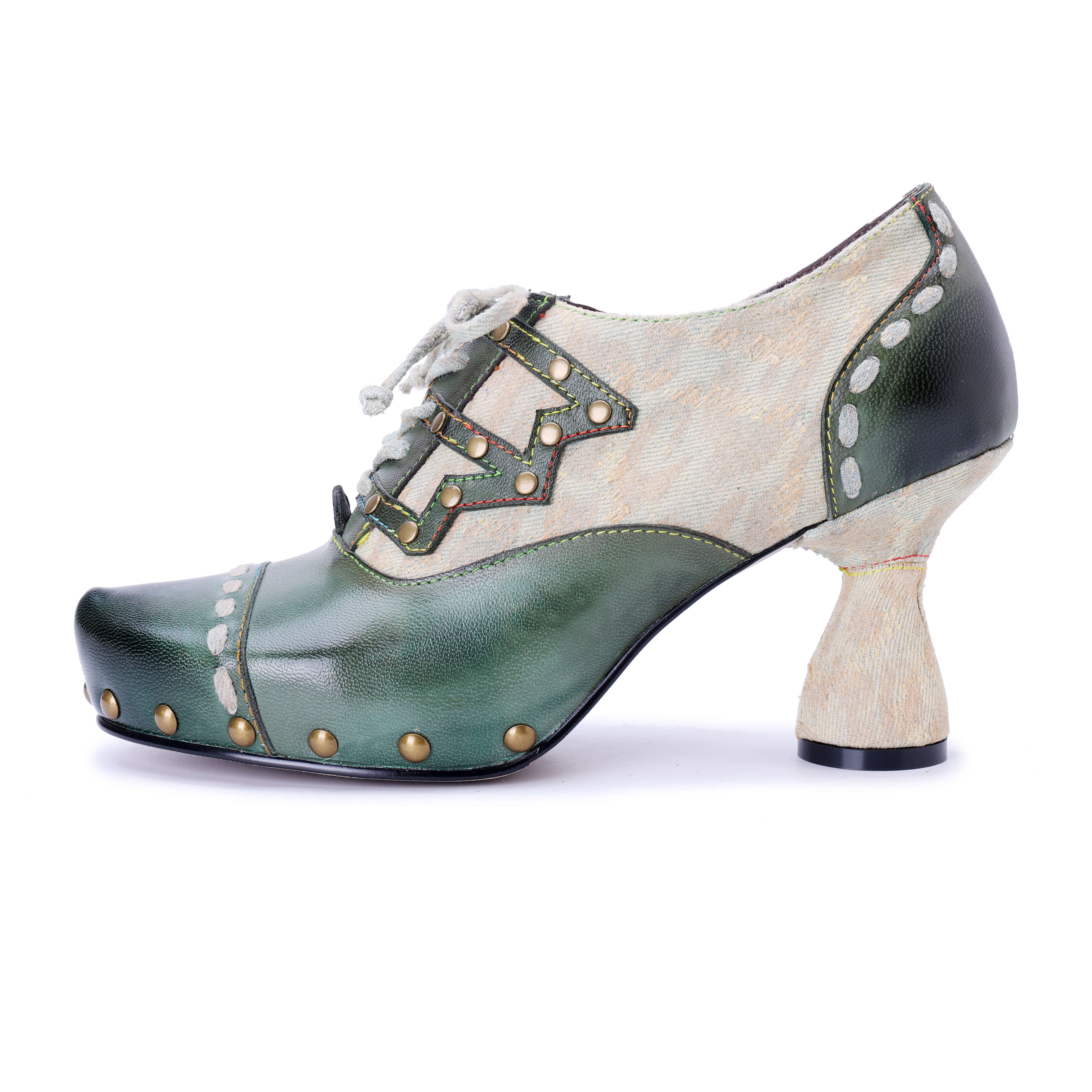 Soffia | Spring Breeze Studded Leather Canvas Brogues - Image 6