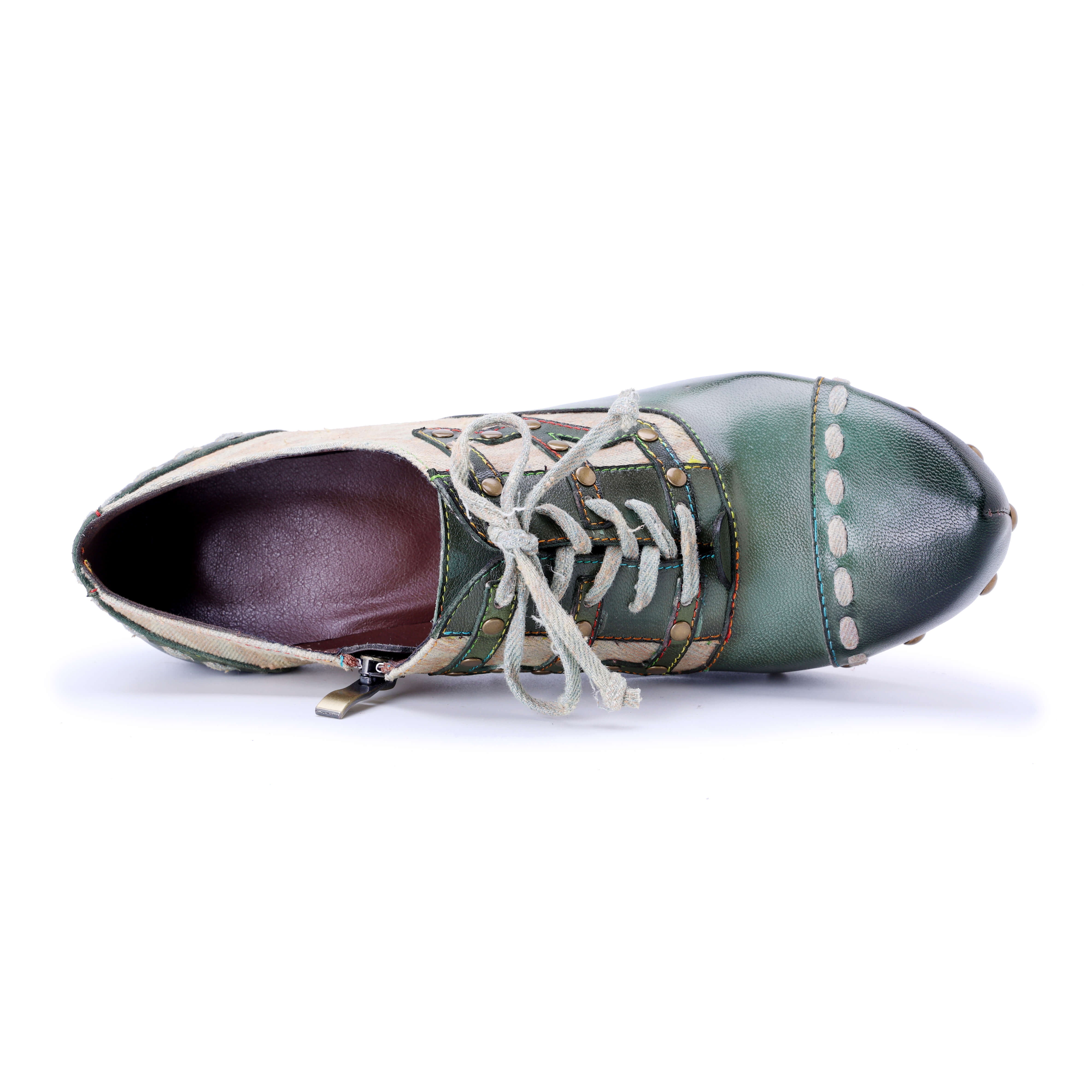 Soffia | Spring Breeze Studded Leather Canvas Brogues - Image 7