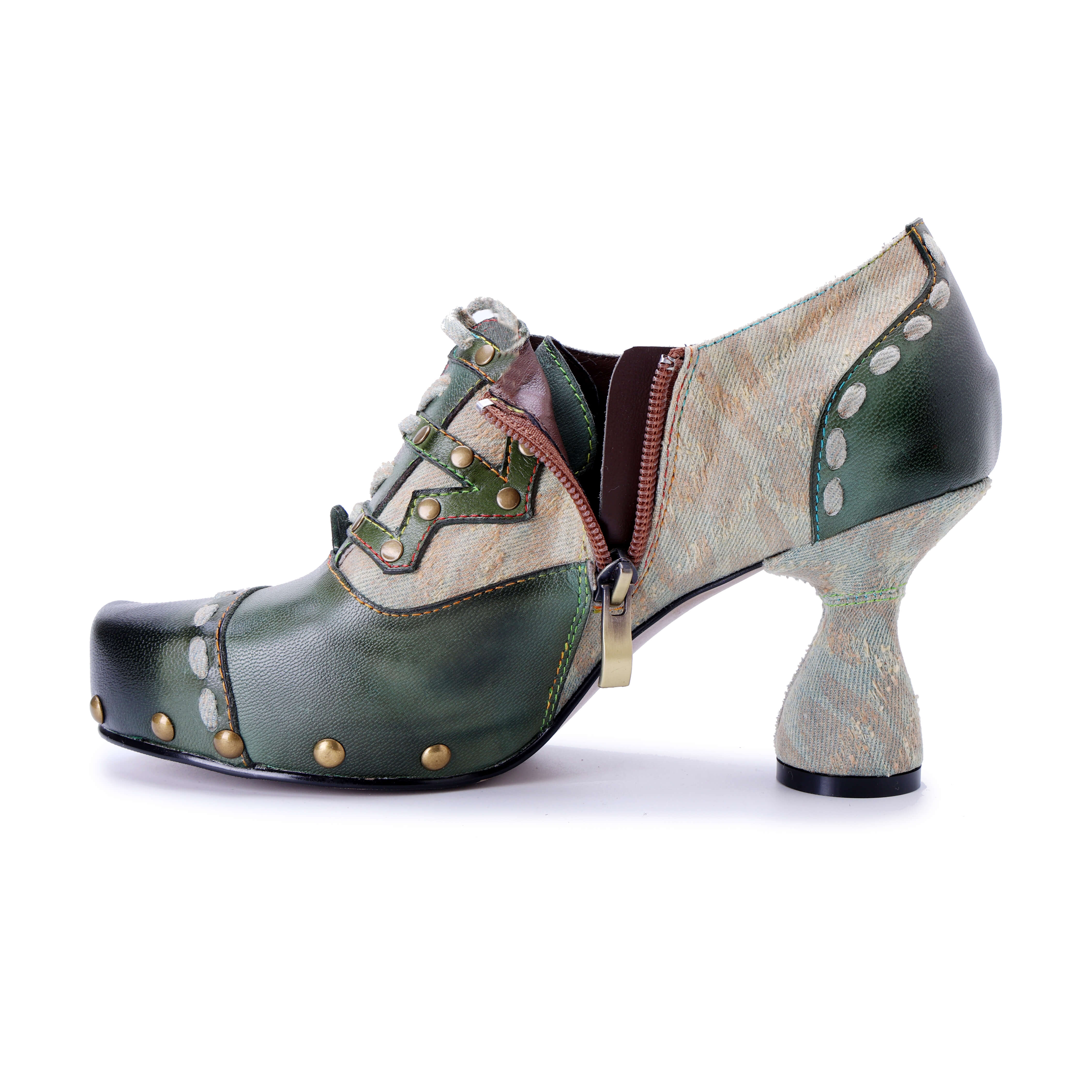 Soffia | Spring Breeze Studded Leather Canvas Brogues - Image 8