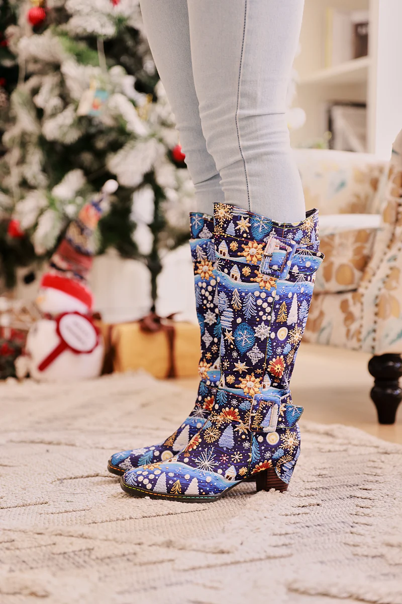 Soffia | Stanta Carnival Christmas Theme Knee-High Boots - Blue - Image 2
