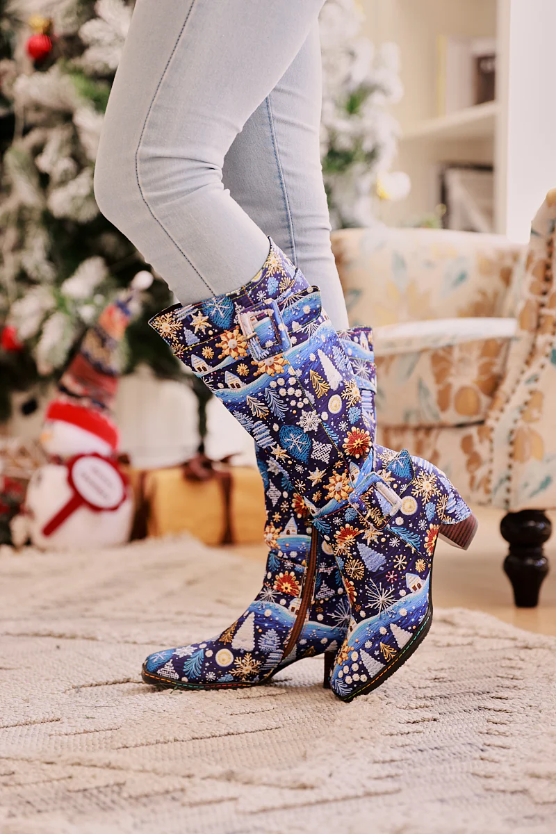 Soffia | Stanta Carnival Christmas Theme Knee-High Boots - Blue - Image 3