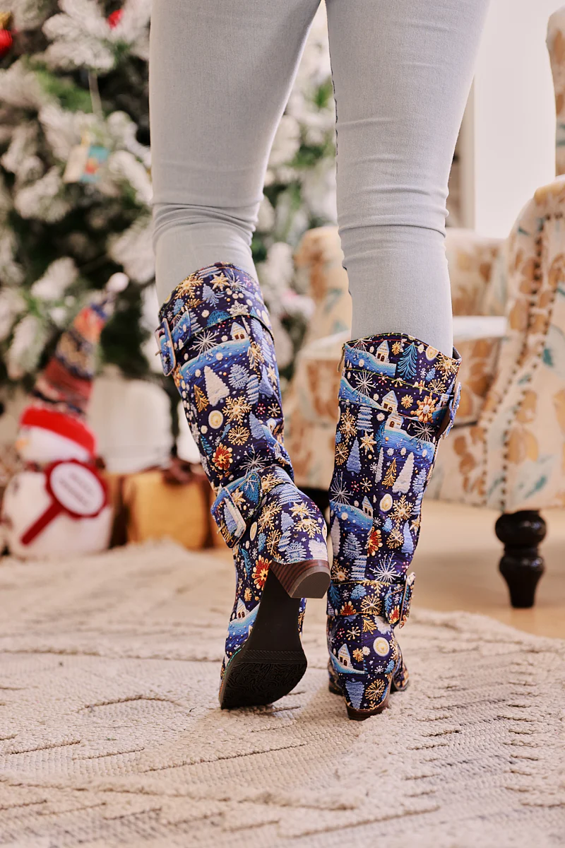 Soffia | Stanta Carnival Christmas Theme Knee-High Boots - Blue - Image 4