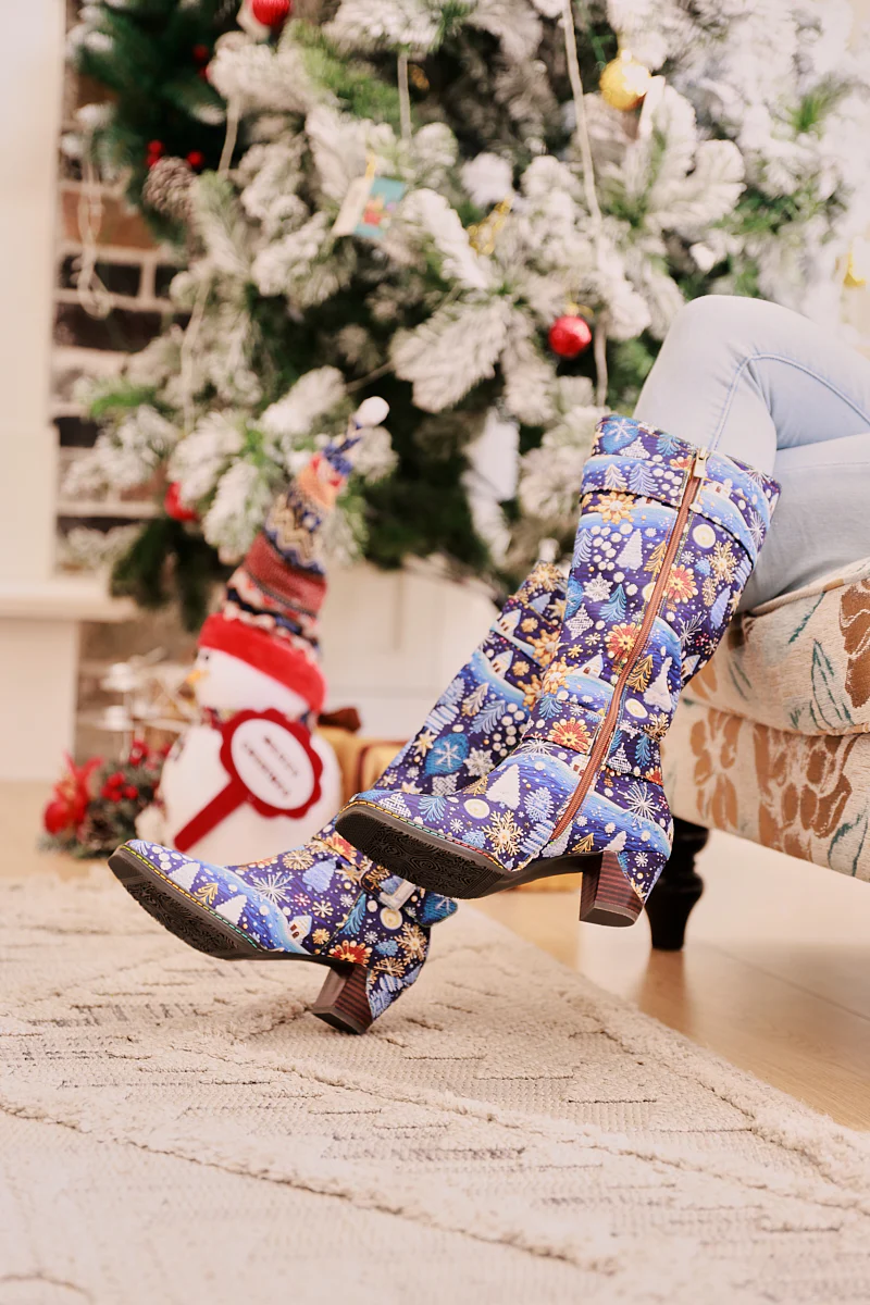 Soffia | Stanta Carnival Christmas Theme Knee-High Boots - Blue - Image 5