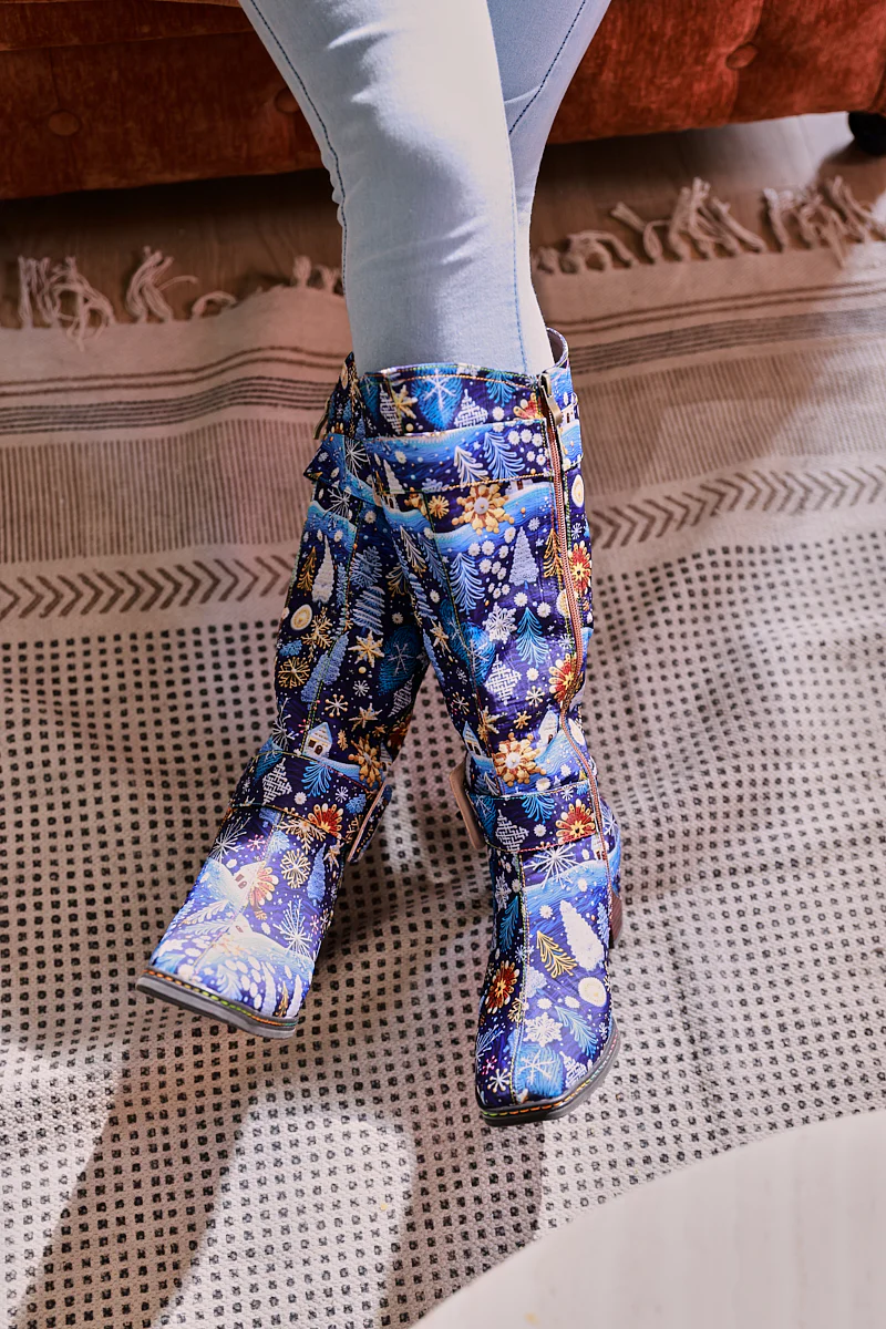 Soffia | Stanta Carnival Christmas Theme Knee-High Boots - Blue - Image 8