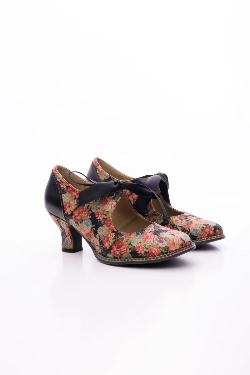 SOFFIA | STEFANIA FLORAL TIE BOW LACE-UP LEATHER PUMP - Image 10