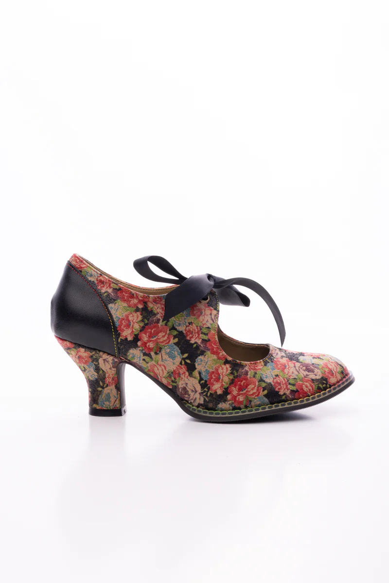 SOFFIA | STEFANIA FLORAL TIE BOW LACE-UP LEATHER PUMP - Image 11