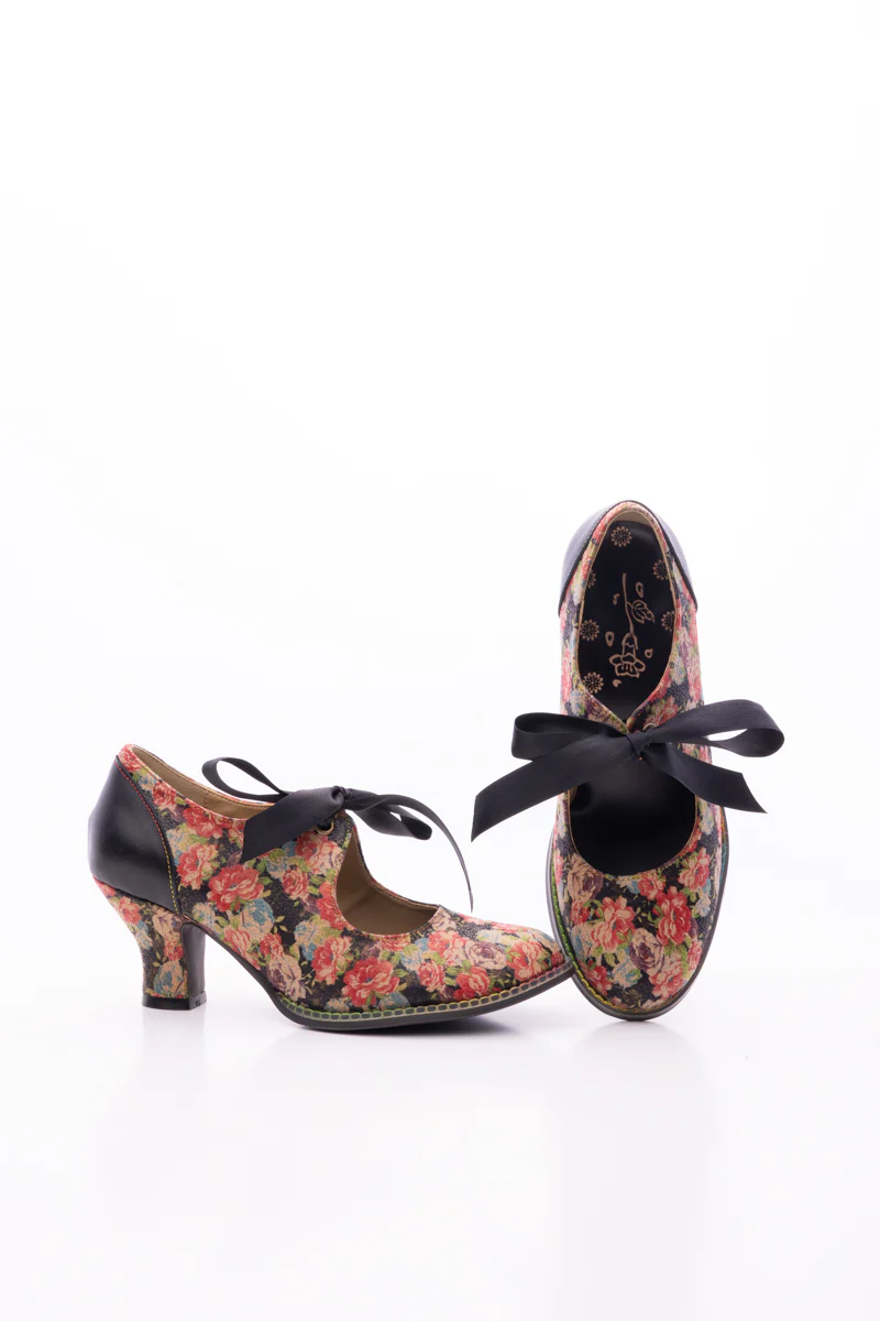 SOFFIA | STEFANIA FLORAL TIE BOW LACE-UP LEATHER PUMP - Image 12