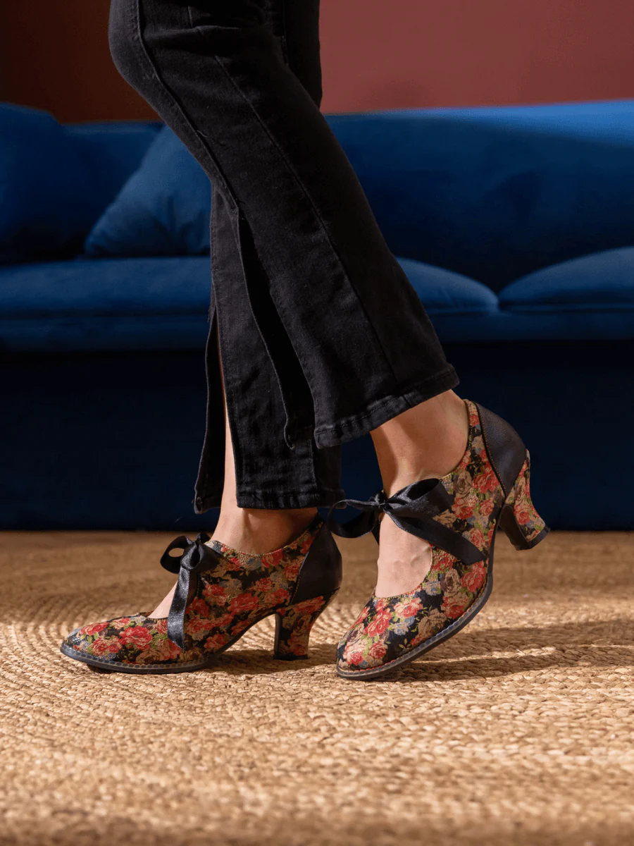 SOFFIA | STEFANIA FLORAL TIE BOW LACE-UP LEATHER PUMP - Image 6