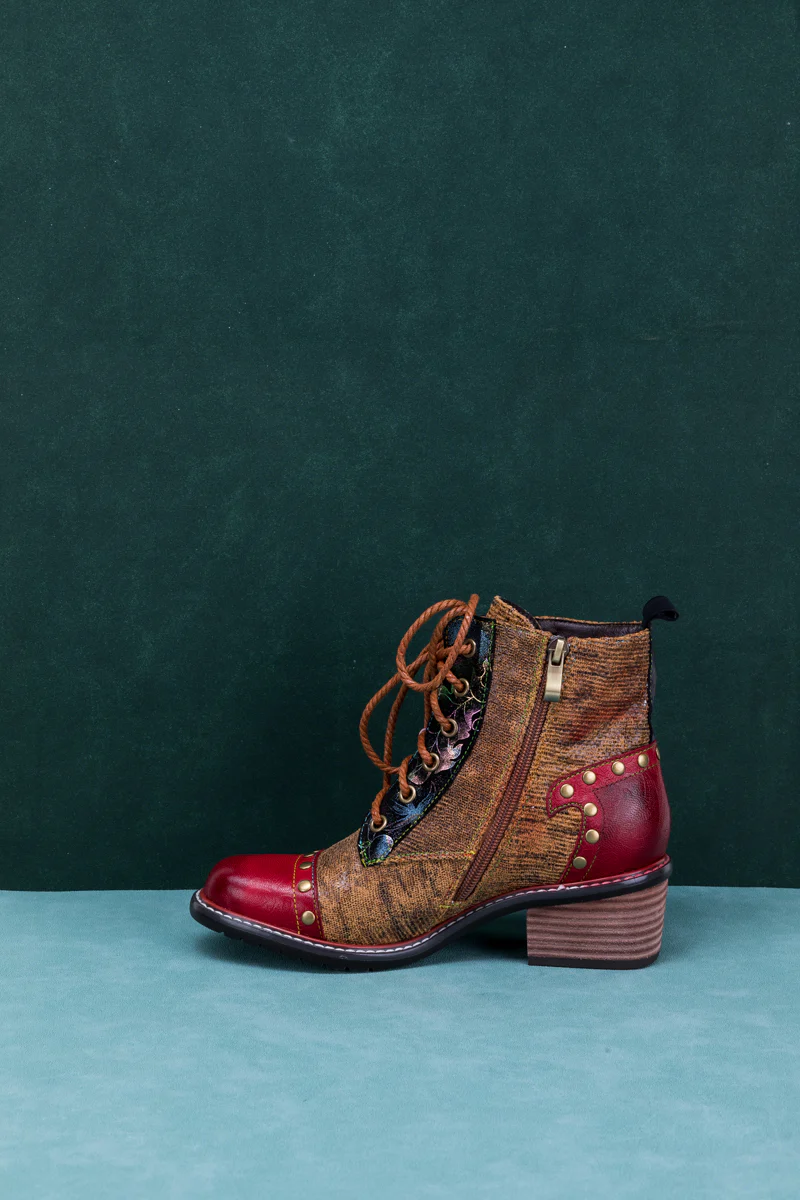 SOFFIA | STUDDED LACE UP LEATHER ANKLE BOOT - Image 12
