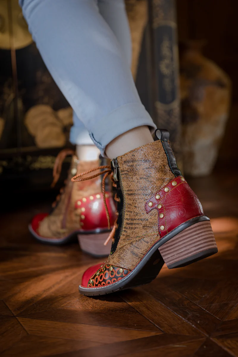 SOFFIA | STUDDED LACE UP LEATHER ANKLE BOOT - Image 2