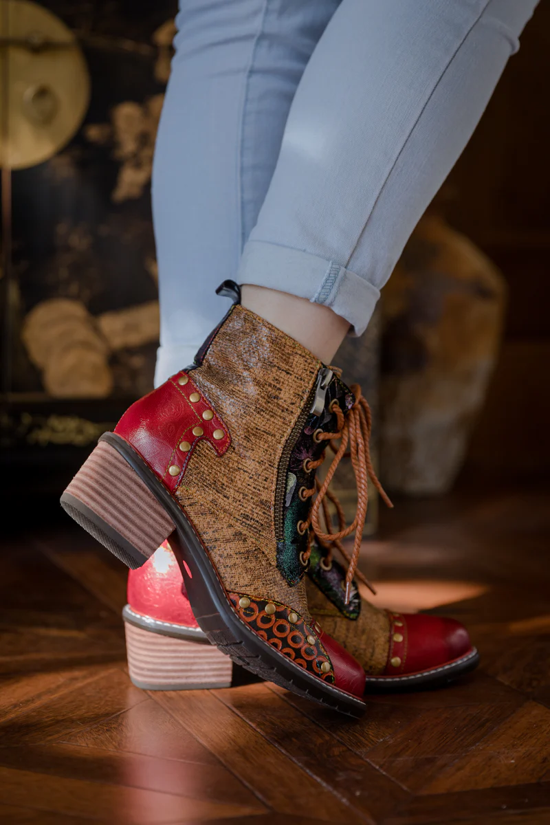 SOFFIA | STUDDED LACE UP LEATHER ANKLE BOOT - Image 3