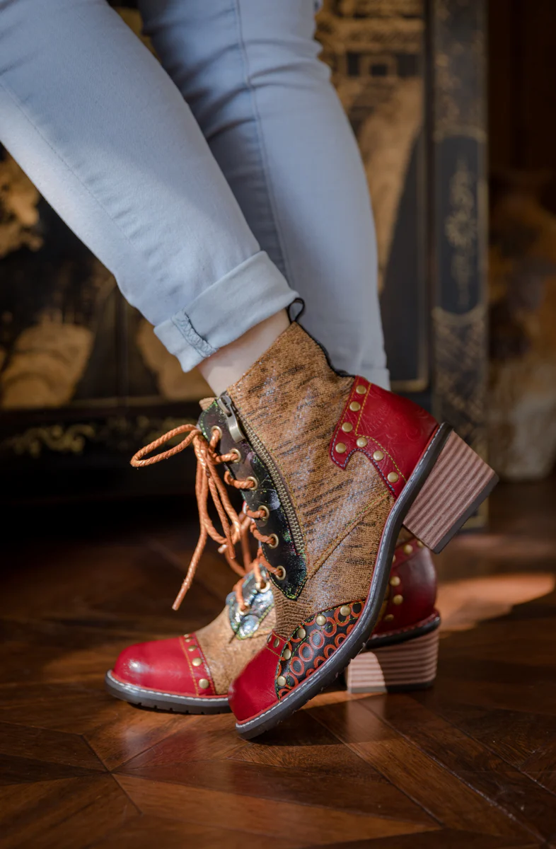 SOFFIA | STUDDED LACE UP LEATHER ANKLE BOOT - Image 4
