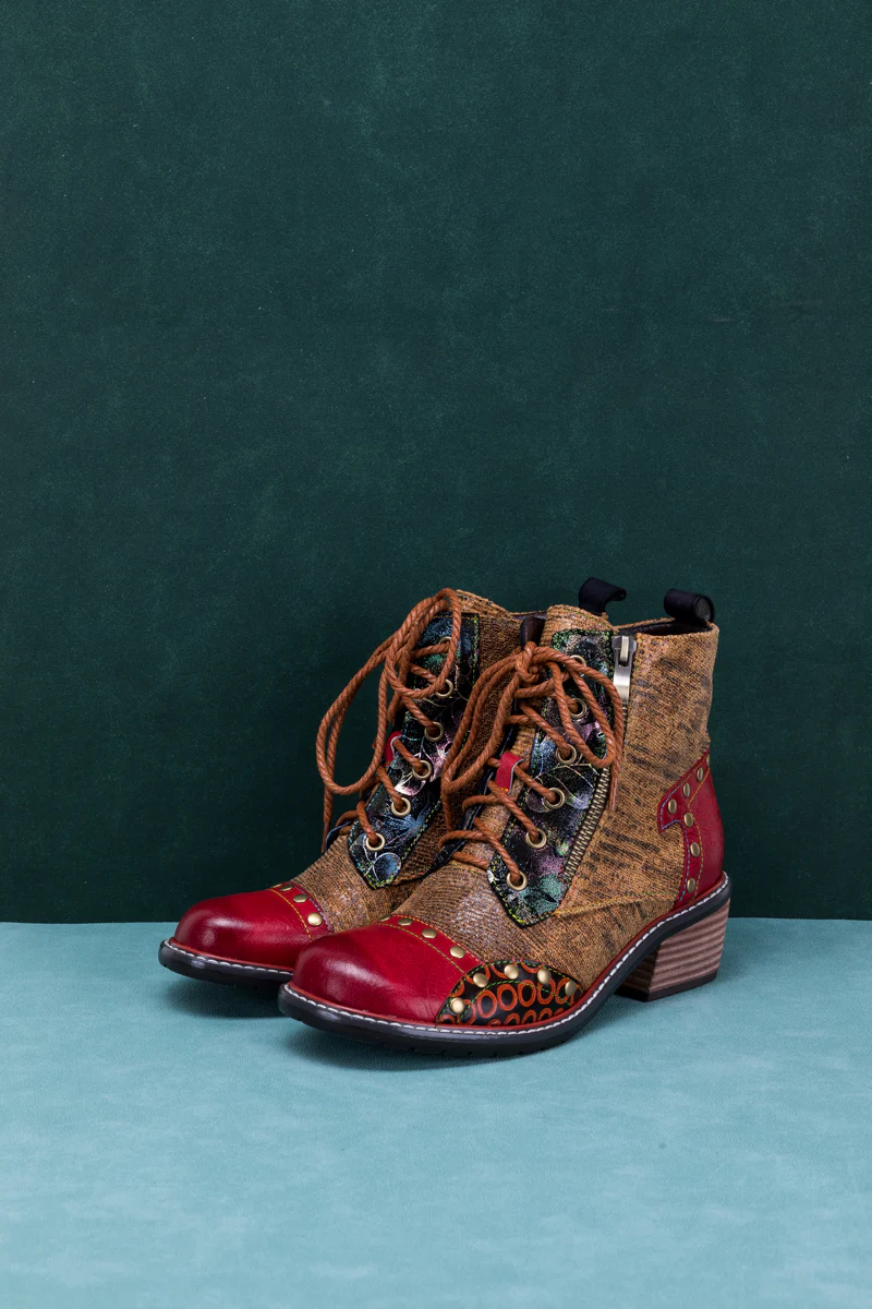 SOFFIA | STUDDED LACE UP LEATHER ANKLE BOOT - Image 9