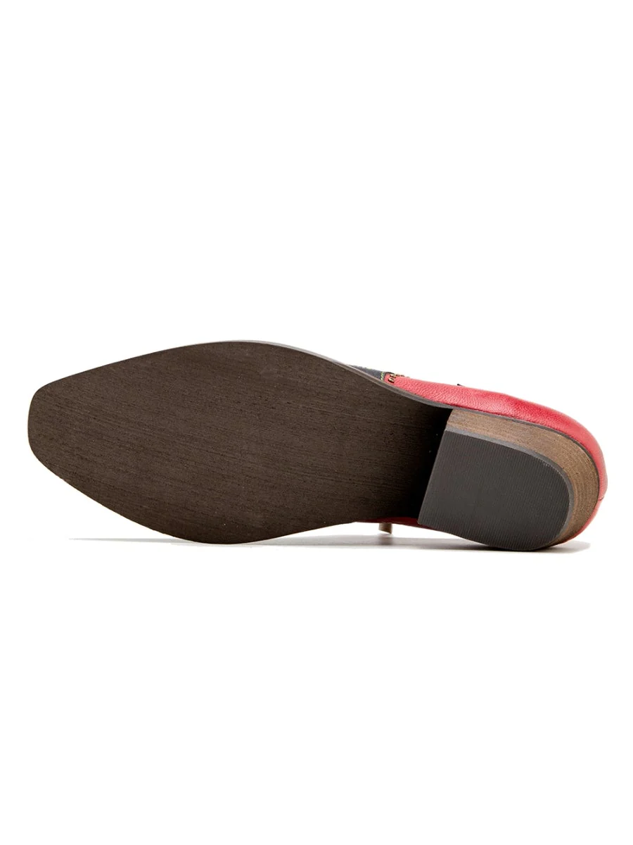SOFFIA | Studded Red & Black Genuine Leather Loafers Pumps - Image 9