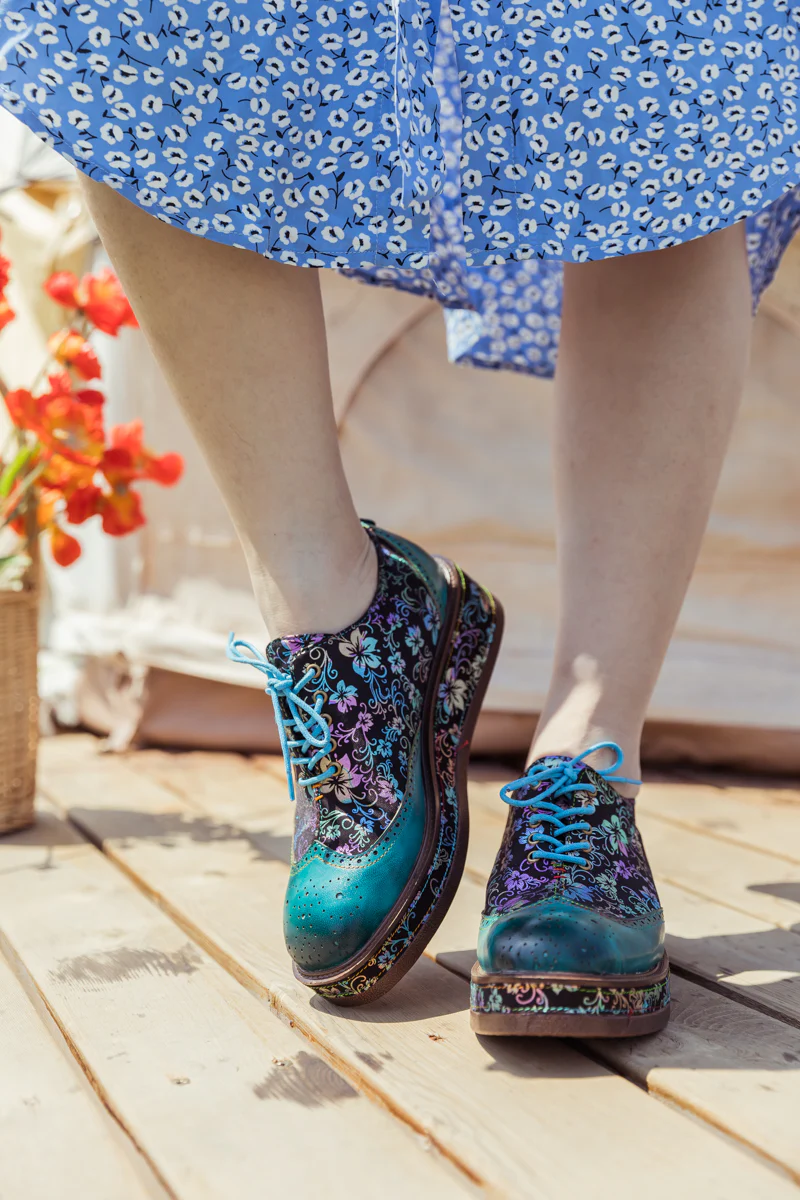 SOFFIA | TEAL FLORAL LEATHER PLATFORM OXFORD - Image 6