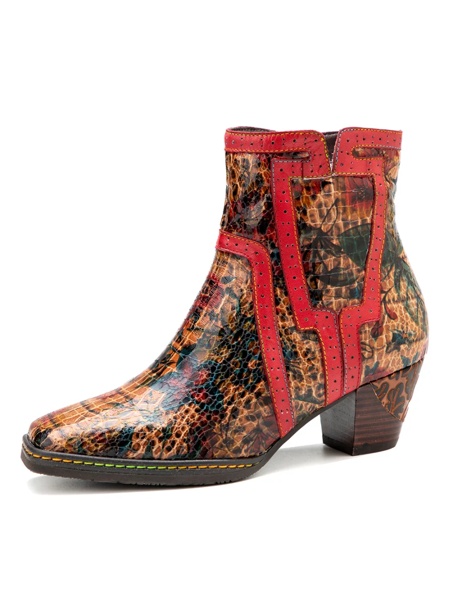 SOFFIA | Terracotta Warriors Vintage Genuine Leather Mid Heel Ankle Boots - Image 10