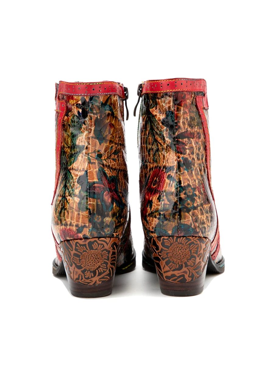 SOFFIA | Terracotta Warriors Vintage Genuine Leather Mid Heel Ankle Boots - Image 11