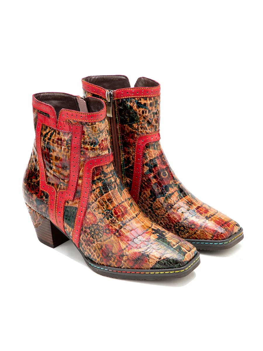 SOFFIA | Terracotta Warriors Vintage Genuine Leather Mid Heel Ankle Boots - Image 6