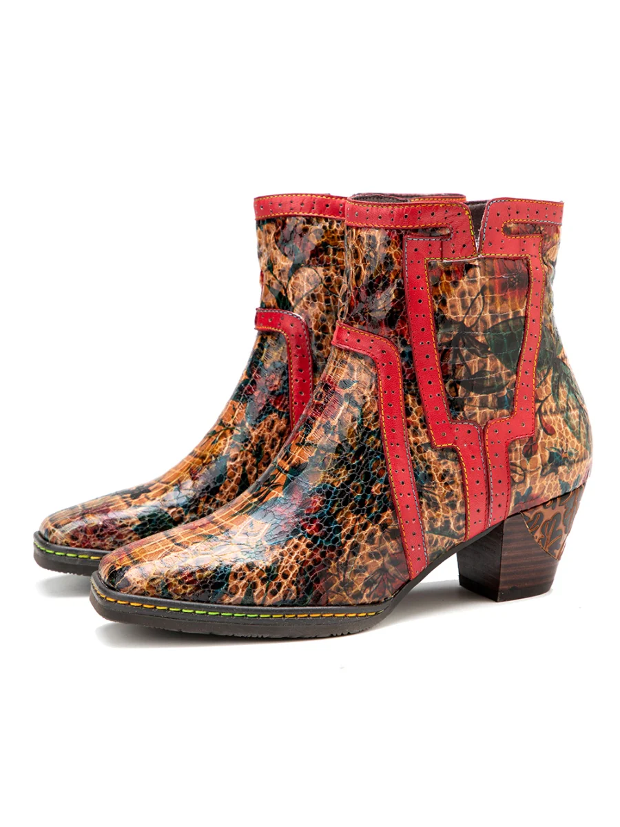 SOFFIA | Terracotta Warriors Vintage Genuine Leather Mid Heel Ankle Boots - Image 7