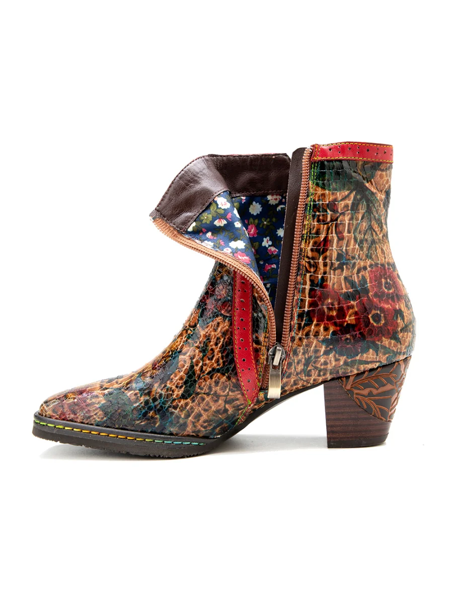 SOFFIA | Terracotta Warriors Vintage Genuine Leather Mid Heel Ankle Boots - Image 8