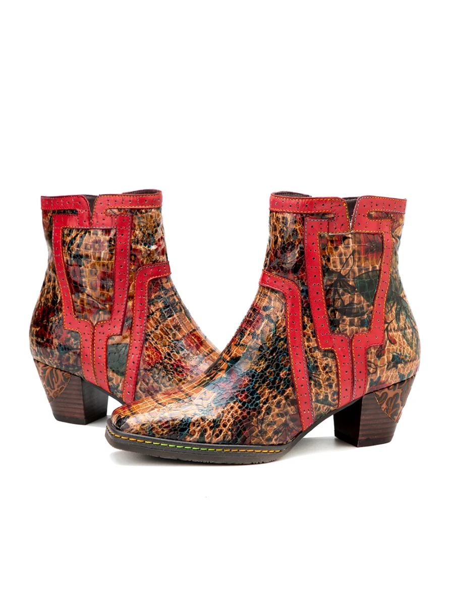 SOFFIA | Terracotta Warriors Vintage Genuine Leather Mid Heel Ankle Boots - Image 9