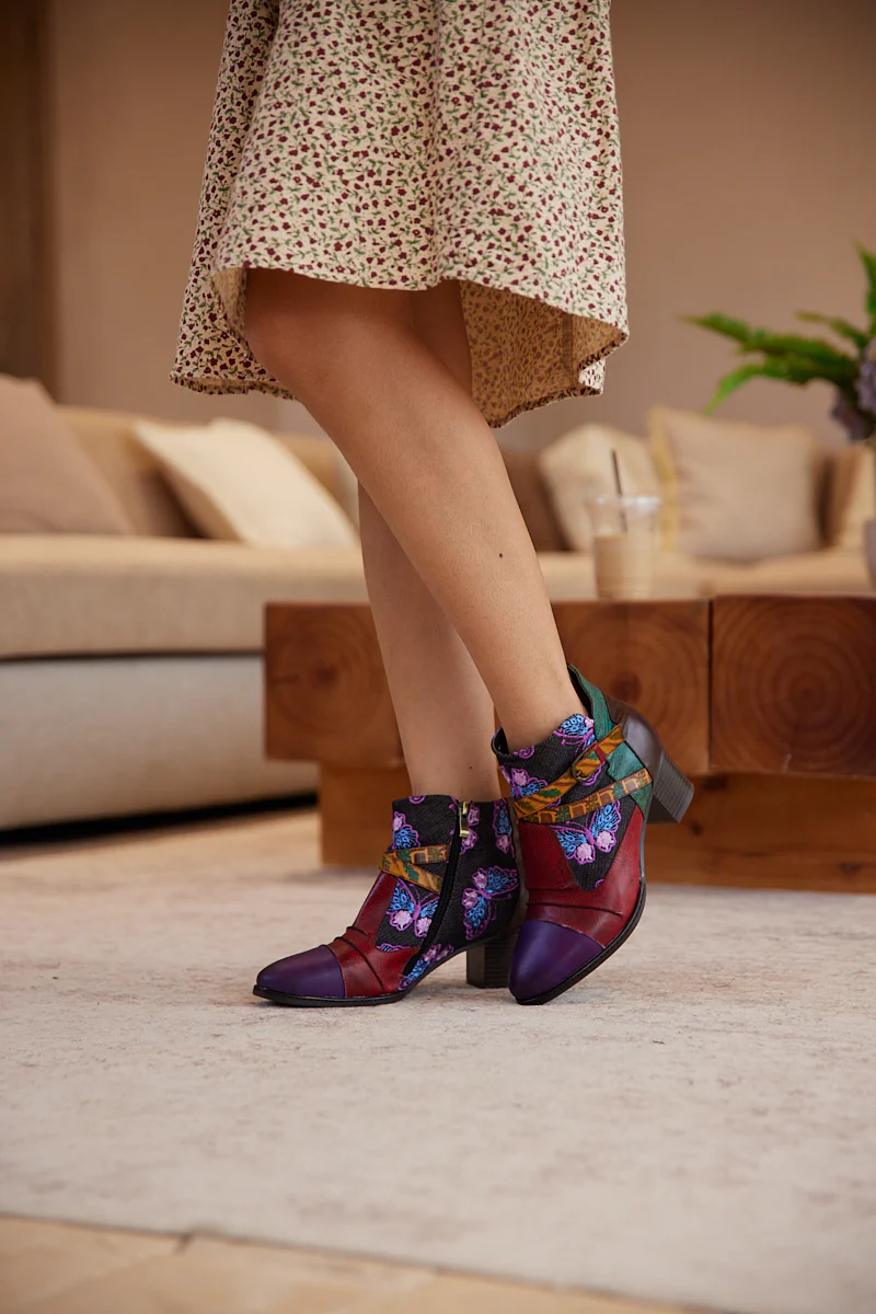 Soffia | Thalia Butterfly Embroidered Leather Ankle Boots - Image 2