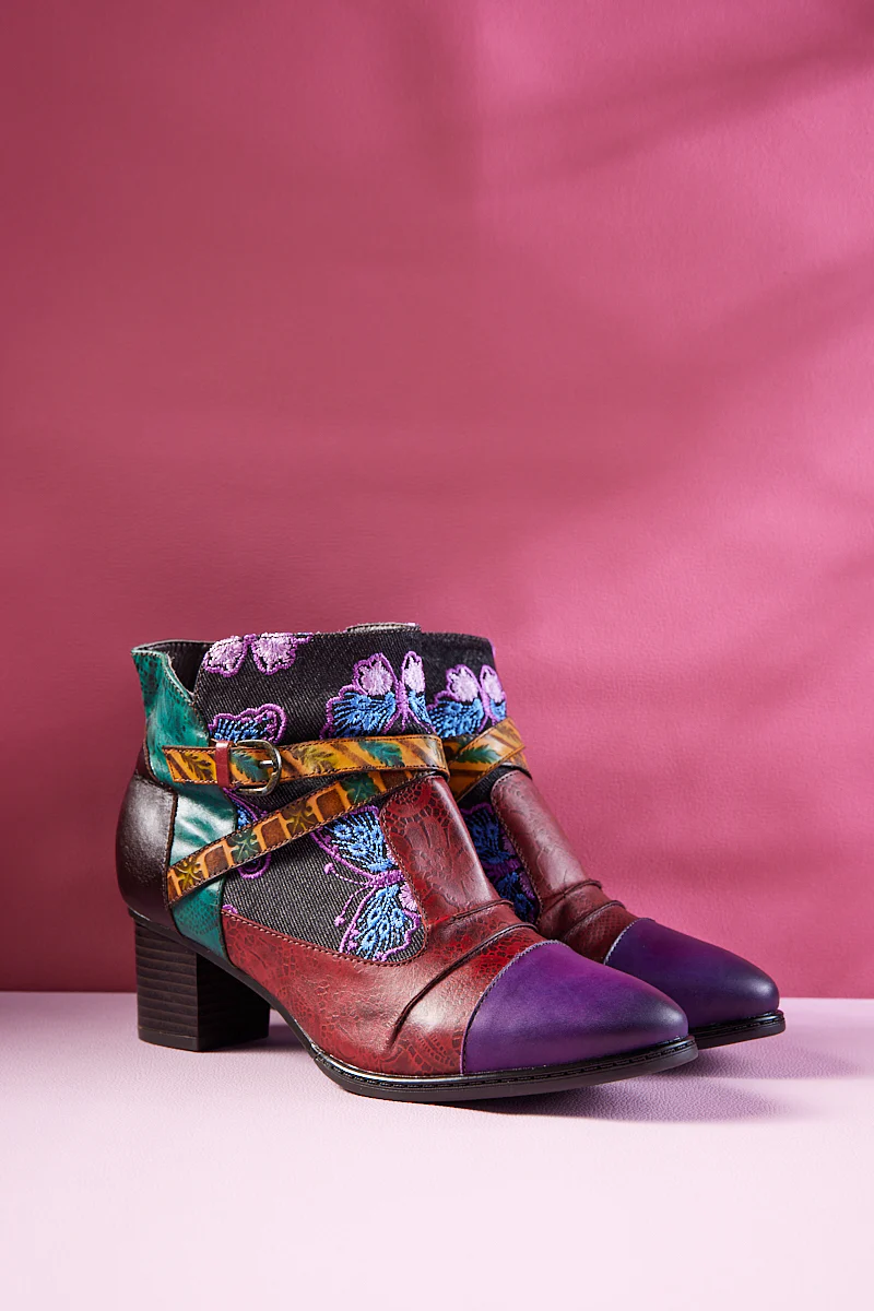 Soffia | Thalia Butterfly Embroidered Leather Ankle Boots - Image 7