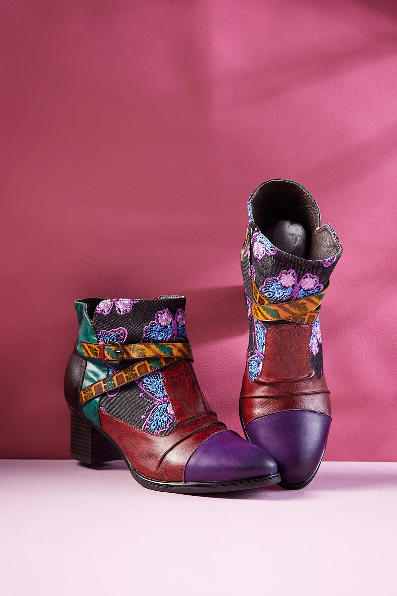 Soffia | Thalia Butterfly Embroidered Leather Ankle Boots - Image 8